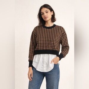 Joie Houndstooth Layered Sweater Shirt Combo | Size Small
